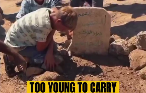 Thumbnail preview image for the video titled: Children weep by their mother’s grave after Israeli forces shot her in the head