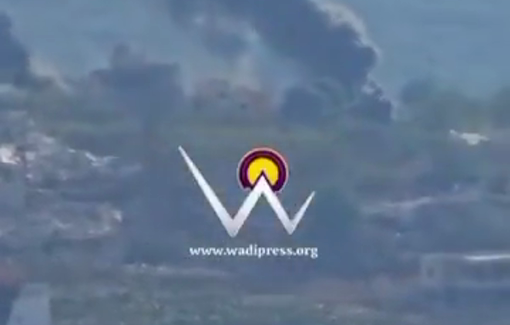 Thumbnail preview image for the video titled: Israeli army set fire to an irrigation engine used for orchards in Mansouri, Lebanon