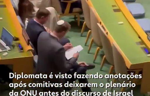 Thumbnail preview image for the video titled: Israeli delegation checking which national delegations are boycotting Netanyahu’s speech at the UN General Assembly