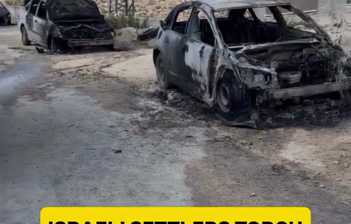 Thumbnail preview image for the video titled: Israeli settlers attacked the village of Jalud, setting residents’ vehicles on fire