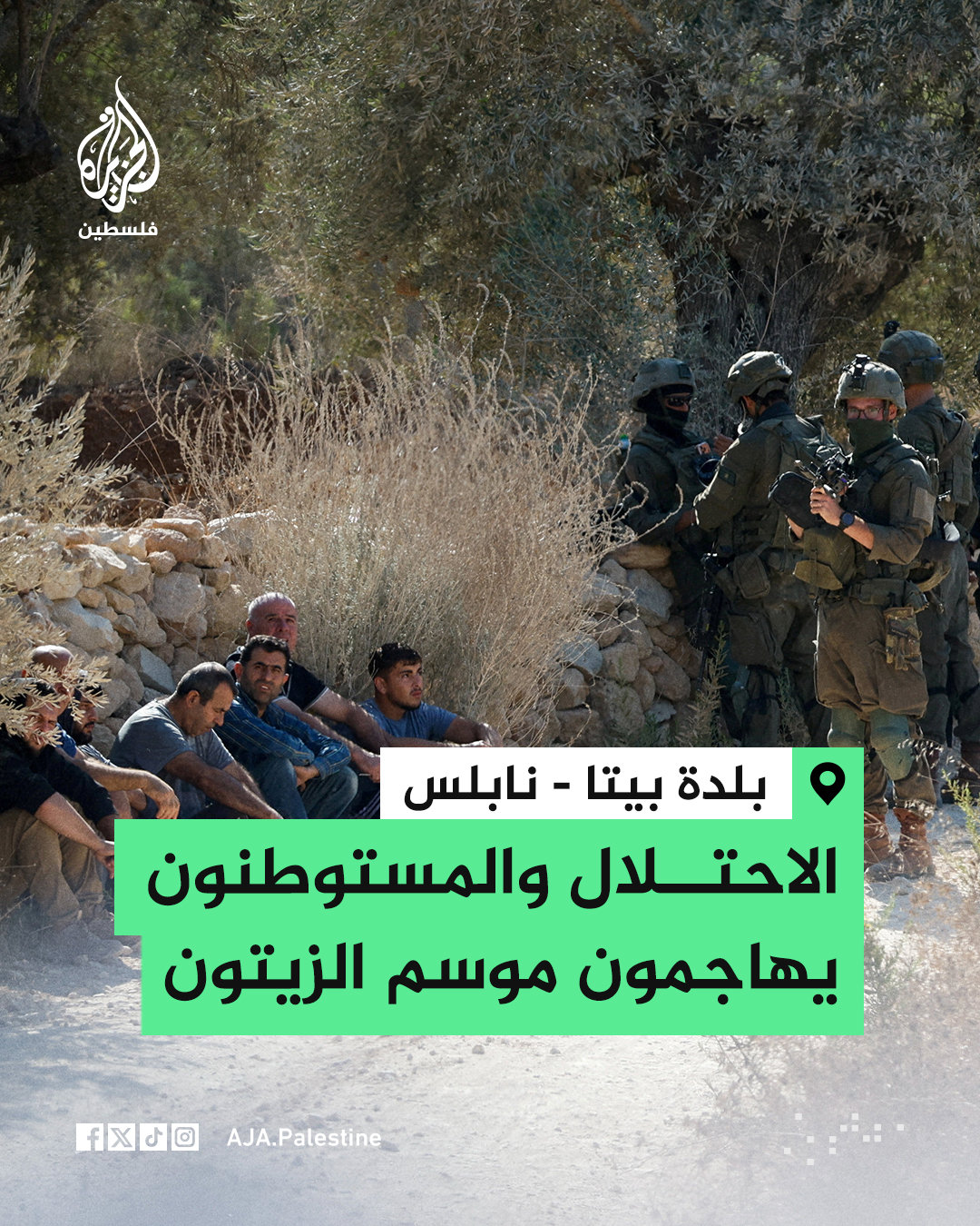 Thumbnail preview image for the video titled: Israeli soldiers abusing of resident of Beiat and activist to prevent the olive harvest