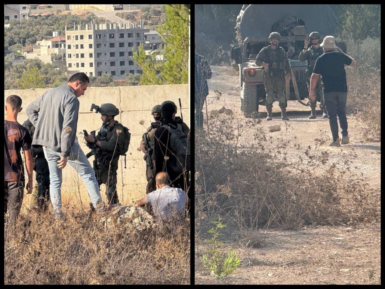 Thumbnail preview image for the video titled: Israeli forces prevent residents of the town of Beita, and foreign solidarity activists from reaching lands to harvest olives