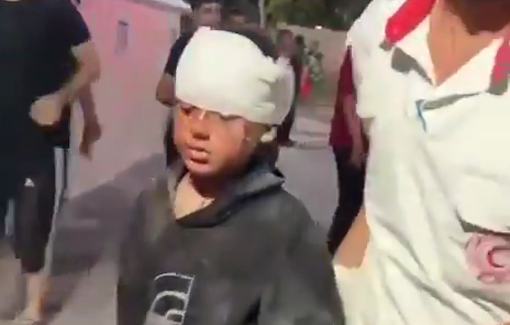 Thumbnail preview image for the video titled: Child and elderly injured in late night Israeli bombing of residential building