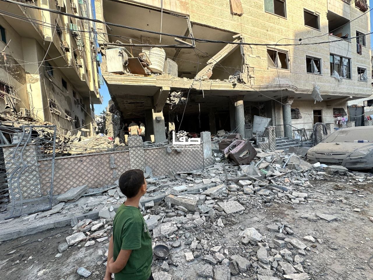 Thumbnail preview image for the video titled: Extensive destruction of residential building bombed by Israel in western Gaza City