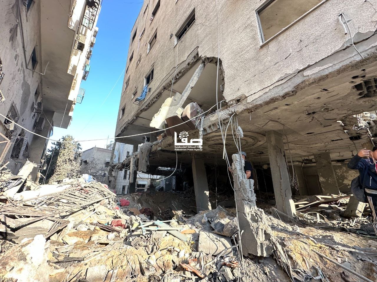 Thumbnail preview image for the video titled: Extensive destruction of residential building bombed by Israel in western Gaza City