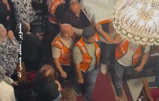 Thumbnail preview image for the video titled: Funeral of Christian mother and daughter killed by Israel's bombing of their apartment in Gaza City