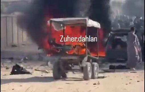 Thumbnail preview image for the video titled: Car of aid coordinator ablaze after deadly Israeli drone strike