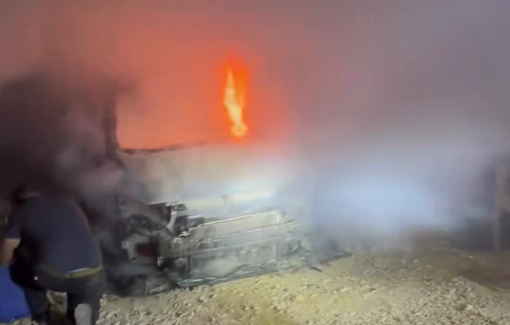 Thumbnail preview image for the video titled: 2 a.m. In Al-Mughayyir, settlers attacked Palestinian homes and set fire to a vehicle belonging to foreign journalists