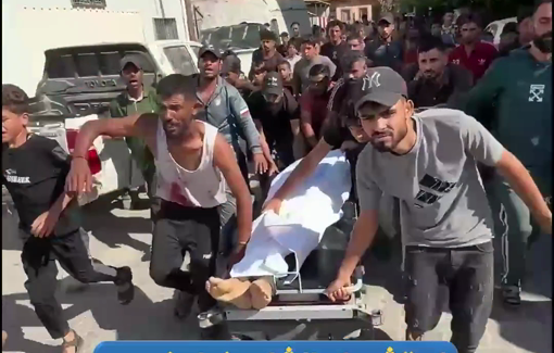 Thumbnail preview image for the video titled: Civilians rush young man struck by Israel to hospital
