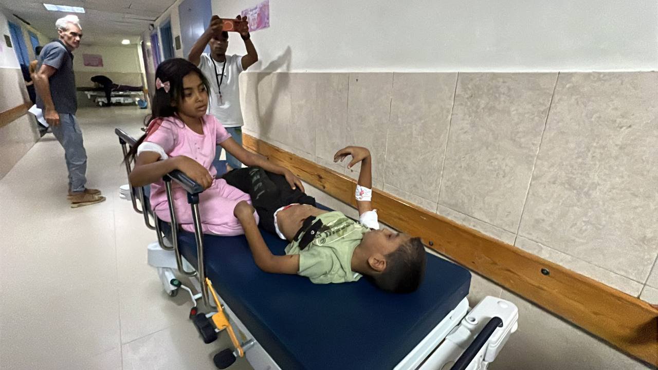 Thumbnail preview image for the video titled: Children injured in Israeli drone strike on tent in Al-Mawasi