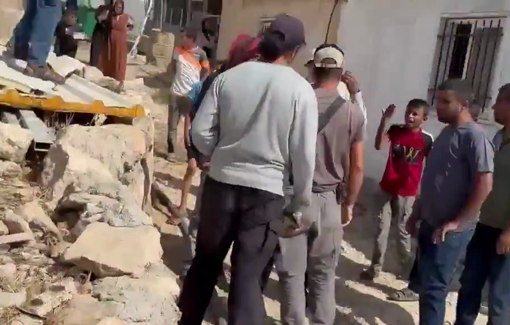 Thumbnail preview image for the video titled: Shimon Atiya, the abusive settler, invading Umm al Khair courtyards trying to fence the place