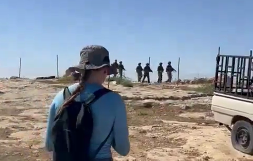 Thumbnail preview image for the video titled: Betzalel Taliah in uniform harasses Palestinian residents of Umm Darit