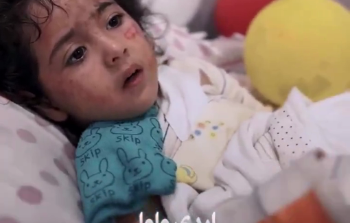 Thumbnail preview image for the video titled: Child born in the genocide lies alone in hospital after Israeli strike that killed her mother