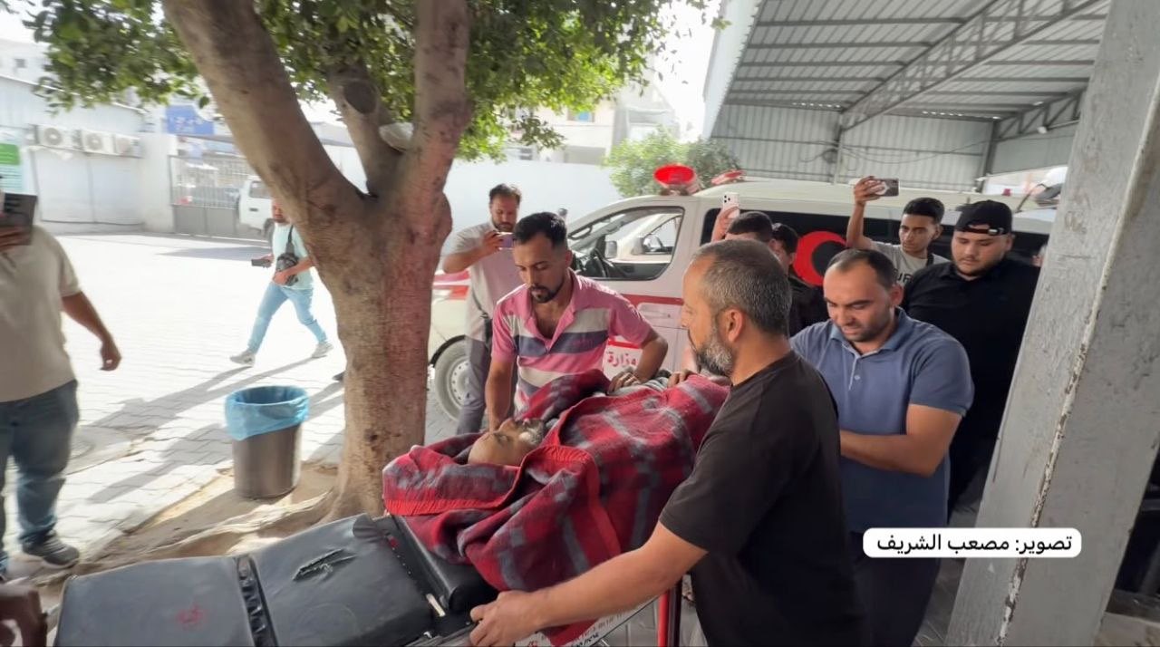 Thumbnail preview image for the video titled: Body of killed Palestinian taken to hospital after deadly Israeli drone strike in northern Gaza