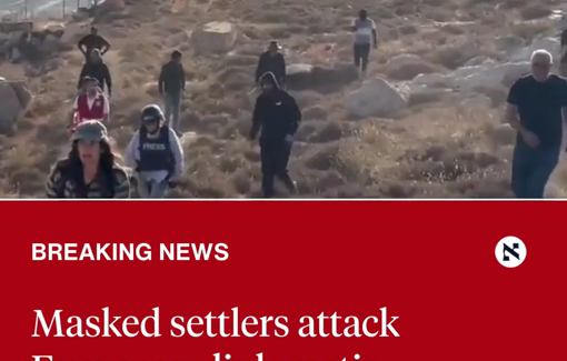 Thumbnail preview image for the video titled: Masked individuals assaulting Palestinian harvesters, journalists and paramedics during the olive harvest in Deir Jarir