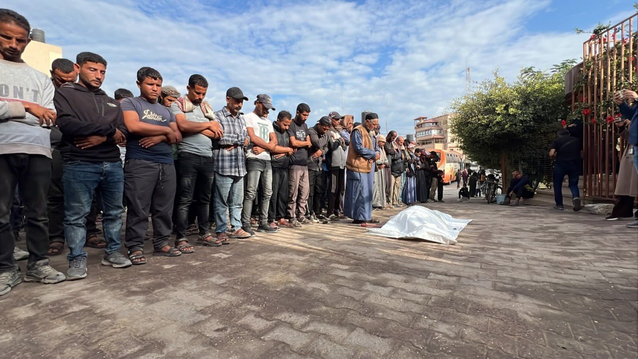 Thumbnail preview image for the video titled: Funeral prayer for woman killed by Israeli gunfire in Al-Mawasi