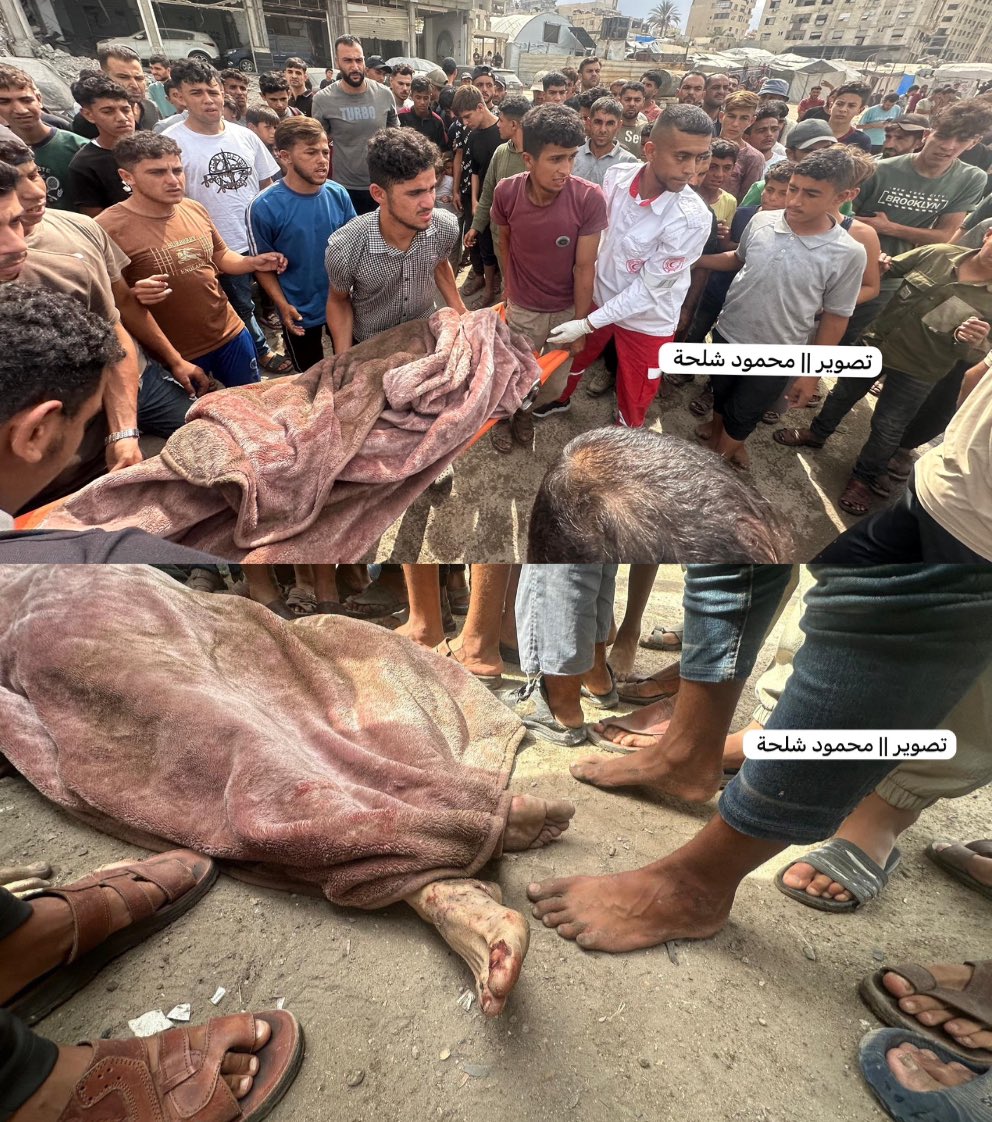Thumbnail preview image for the video titled: Body of young Palestinian killed by Israeli strike near tents in west Gaza City