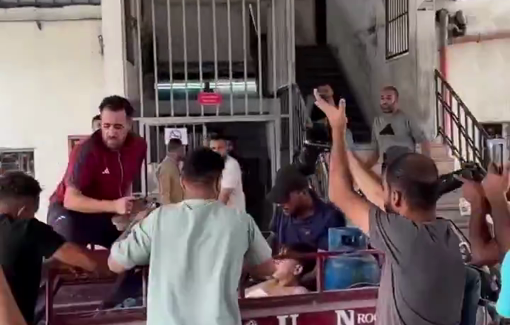 Thumbnail preview image for the video titled: Injured young men taken to hospital following Israeli airstrike in west Gaza City