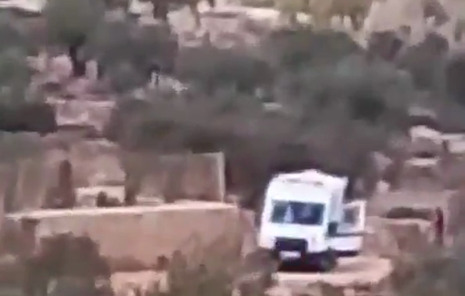 Thumbnail preview image for the video titled: Two elderly Palestinians injured by Israeli settlers targeting olive harvesters near the town of Deir Dibwan,