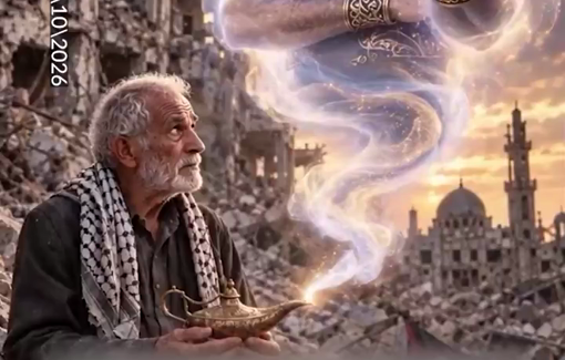 Thumbnail preview image for the video titled: Ben-Gvir's election AI ad promotes portrays him as genie savior of Palestinians who want to leave Gaza