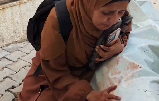 Thumbnail preview image for the video titled: Sister painfully bids farewell to her brother who was killed in front of her by an Israeli drone strike