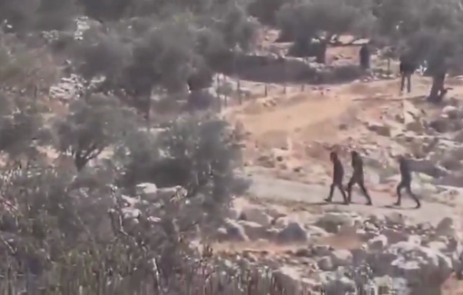 Thumbnail preview image for the video titled: Settlers attack farmers and drive them off their land in the village of Burqa