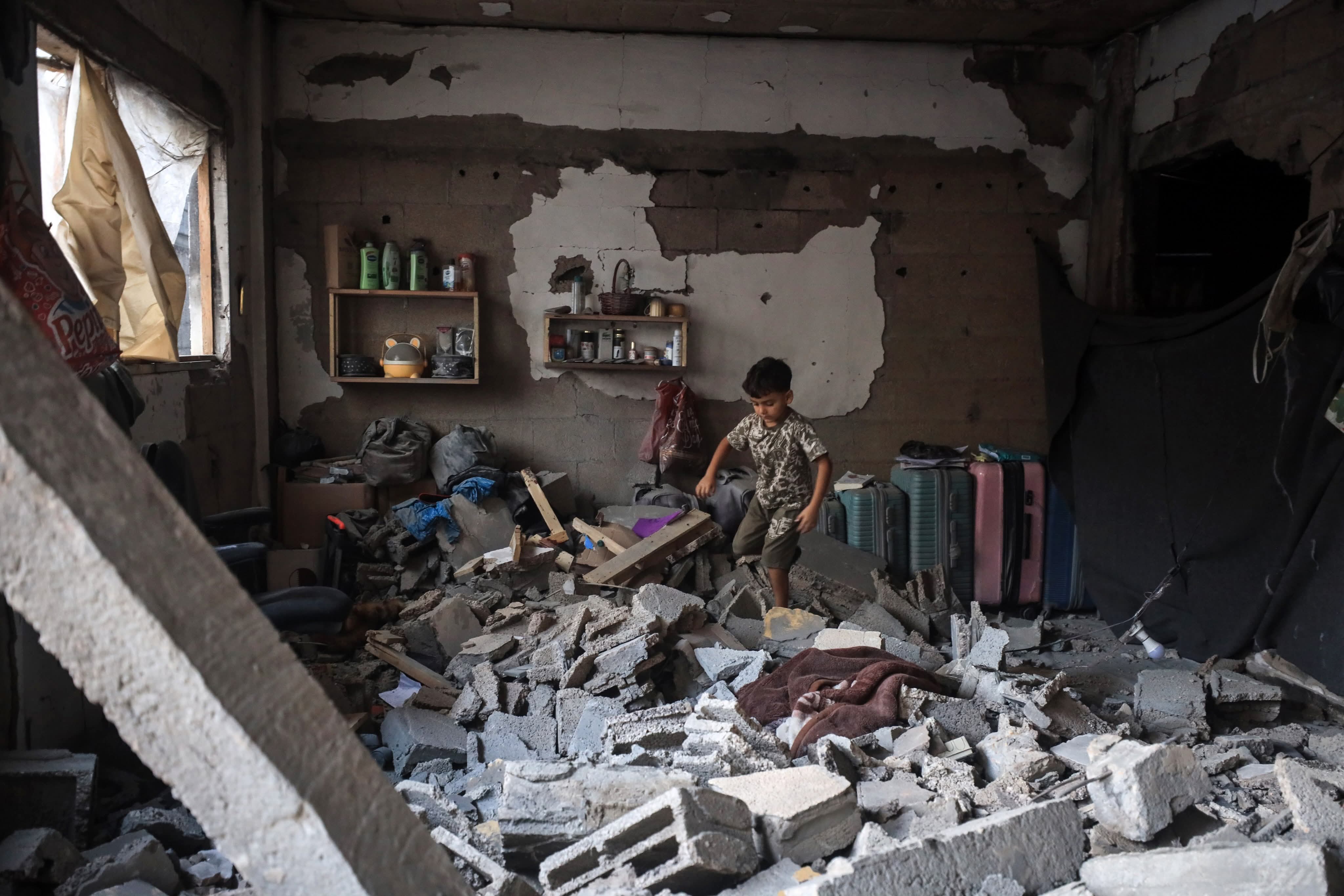 Thumbnail preview image for the video titled: Ruins of Yasin family apartment following late night Israeli airstrike