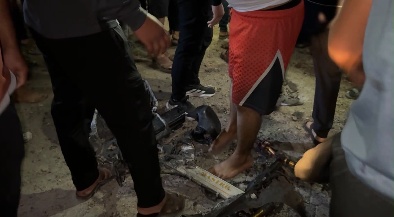 Thumbnail preview image for the video titled: Wreckage of bike following deadli Israeli drone strike that beheaded its owner