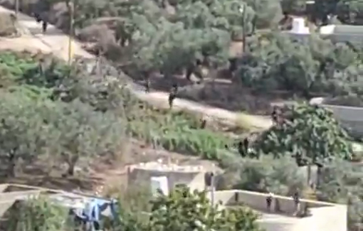 Thumbnail preview image for the video titled: Israeli settlers invaded olive groves in Burin during the harvest