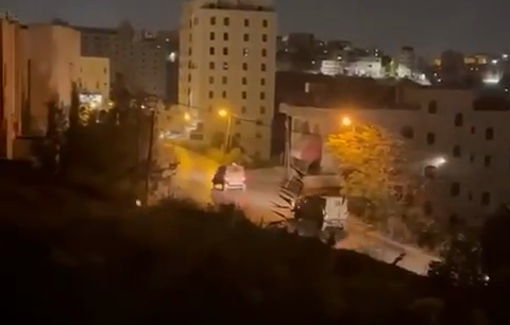 Thumbnail preview image for the video titled: Israeli forces use loudspeaker to evacuate the population of Hebron (Ayn Dhir Bahah)
