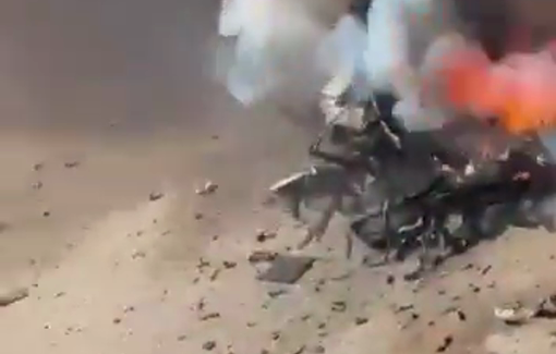 Thumbnail preview image for the video titled: Car components explode after Israeli airstrike that killed a police officer