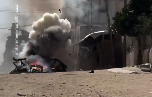 Thumbnail preview image for the video titled: Car components explode after Israeli airstrike that killed a police officer