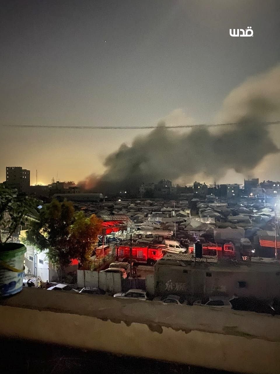Thumbnail preview image for the video titled: Large fire breaks out after Israeli bombing of residential block in Nuseirat