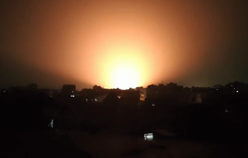 Thumbnail preview image for the video titled: Moment of Israeli bombing of residential block in Nuseirat