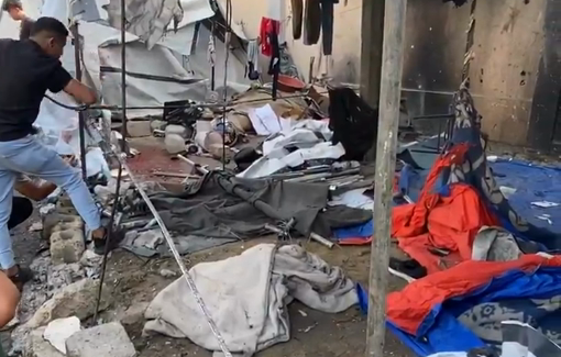 Thumbnail preview image for the video titled: Destruction of tent following deadly Israeli drone strike