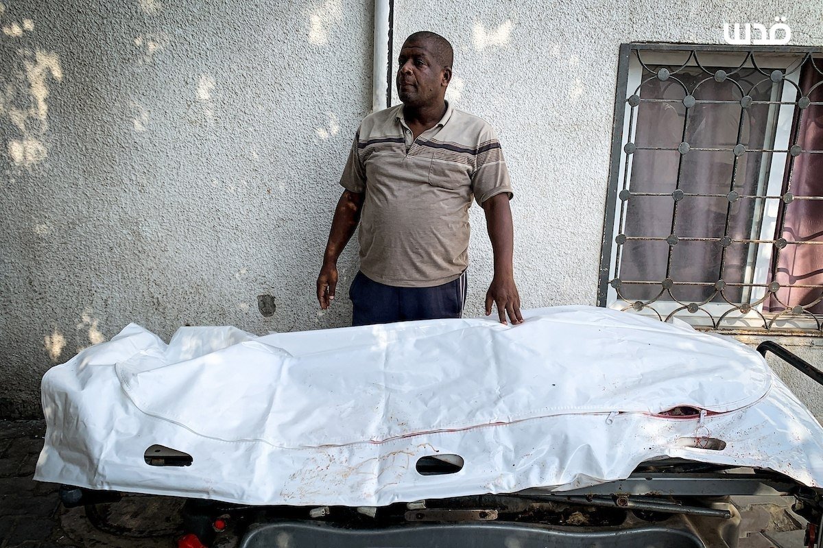 Thumbnail preview image for the video titled: Body of young Palestinian killed in drone strike on a tent in west Gaza City