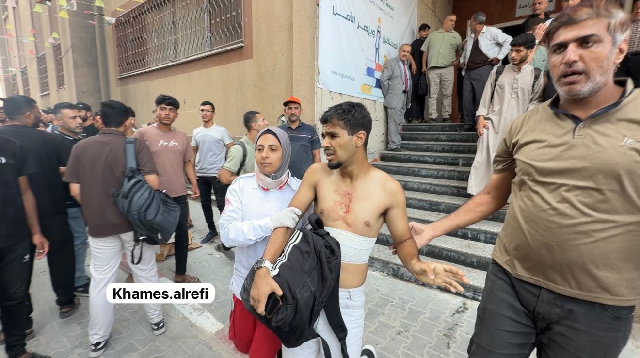 Thumbnail preview image for the video titled: Injured student evacuated from university building struck by Israeli drone
