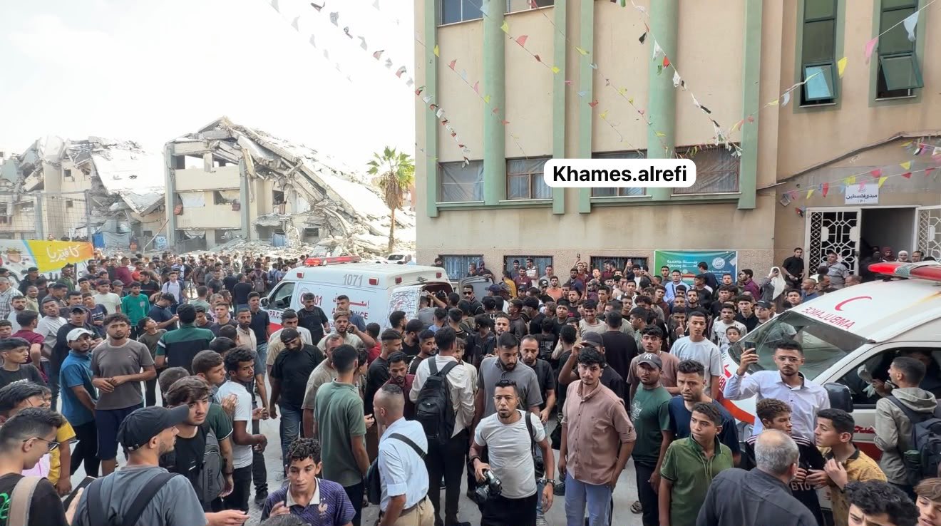 Thumbnail preview image for the video titled: Students evacuated university building following the first of two Israeli drone strikes targeting it
