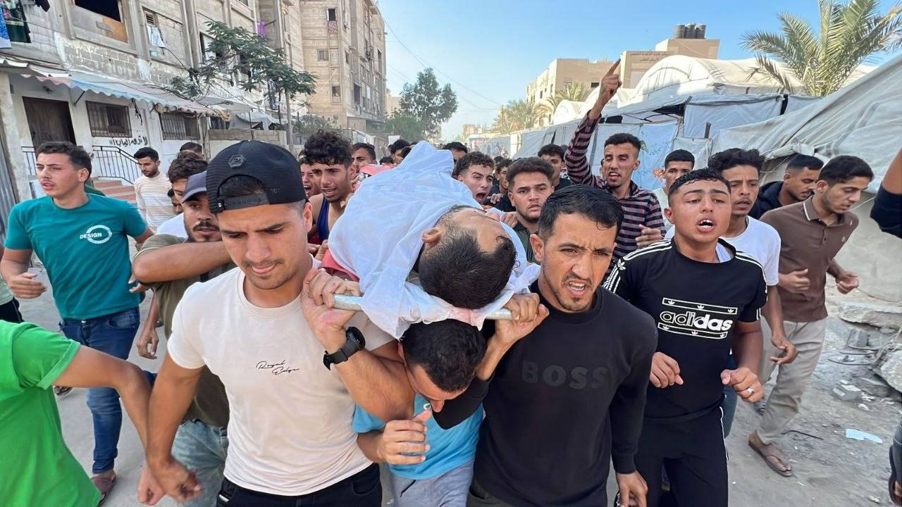 Thumbnail preview image for the video titled: Funeral procession for Palestinian killed at Al-Agha school