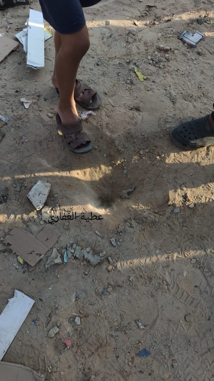Thumbnail preview image for the video titled: Point of impact of drone strike on gorupe of people in the Nuseirat camp